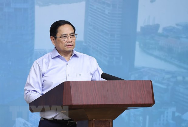 Thủ tướng Phạm Minh Chính chủ trì Hội nghị xúc tiến phát triển nhà ở xã hội cho công nhân, người thu nhập thấp.  (Ảnh: Dương Giang / TTXVN)